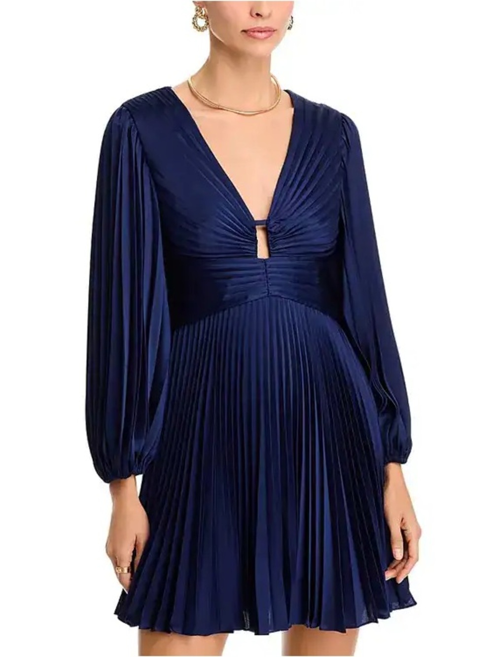 Milly Julia Navy Pleated Long Sleeve Mini Dress